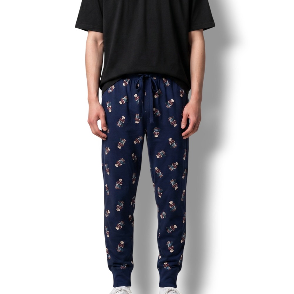 Polo Ralph Lauren Pajama Jogger Pants Mens Medium M Navy All Over Polo Bear